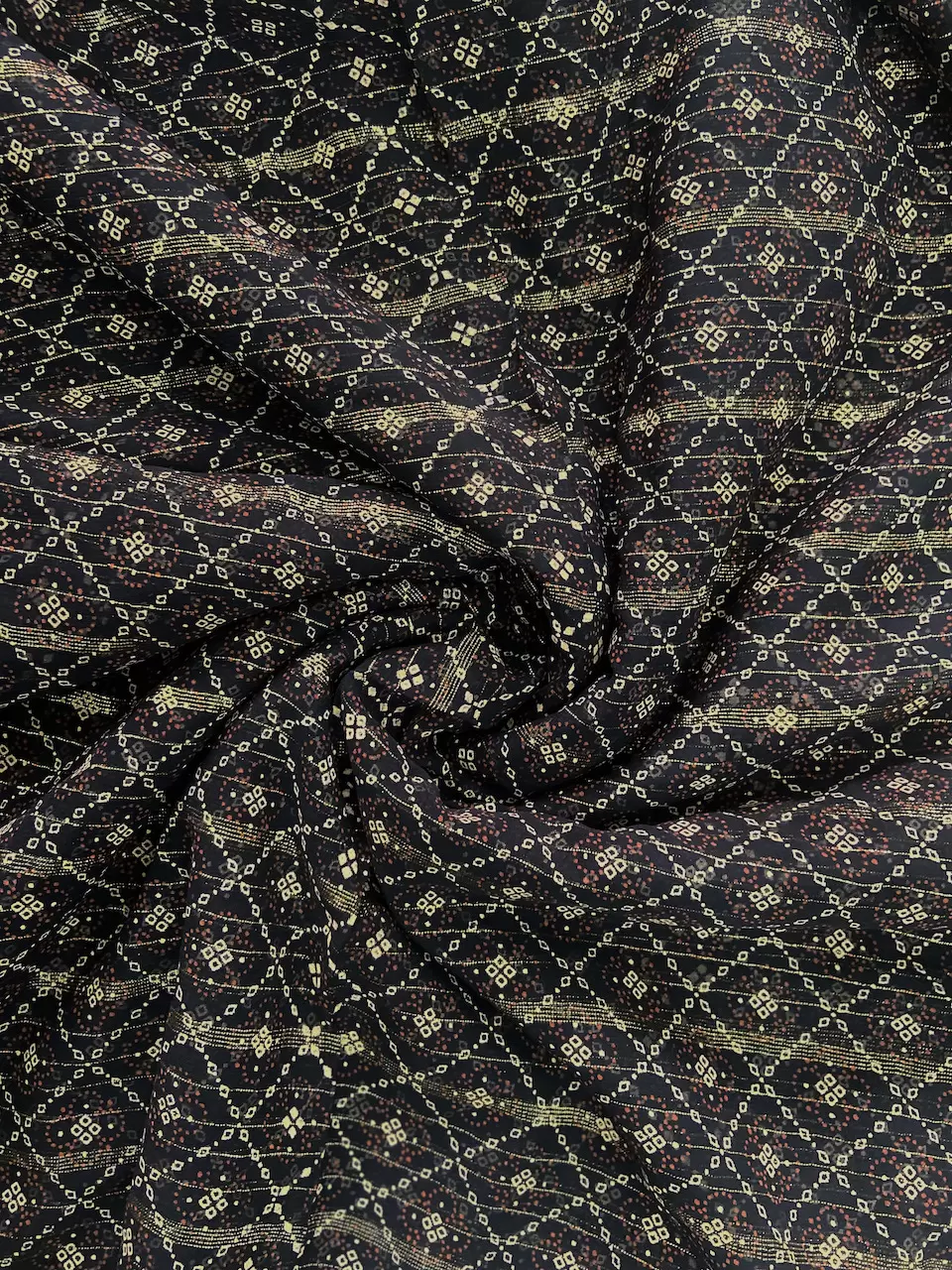 Gold Zari Weaving In Abstract with Bandhani Print in Black Georgette