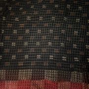 Gold Zari Weaving in Check Pattern with Abstract Point & Maroon Shaded Border On Black Georgette
