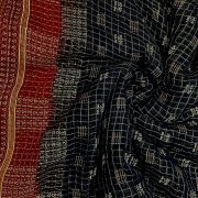 Gold Zari Weaving in Check Pattern with Abstract Point & Maroon Shaded Border On Black Georgette