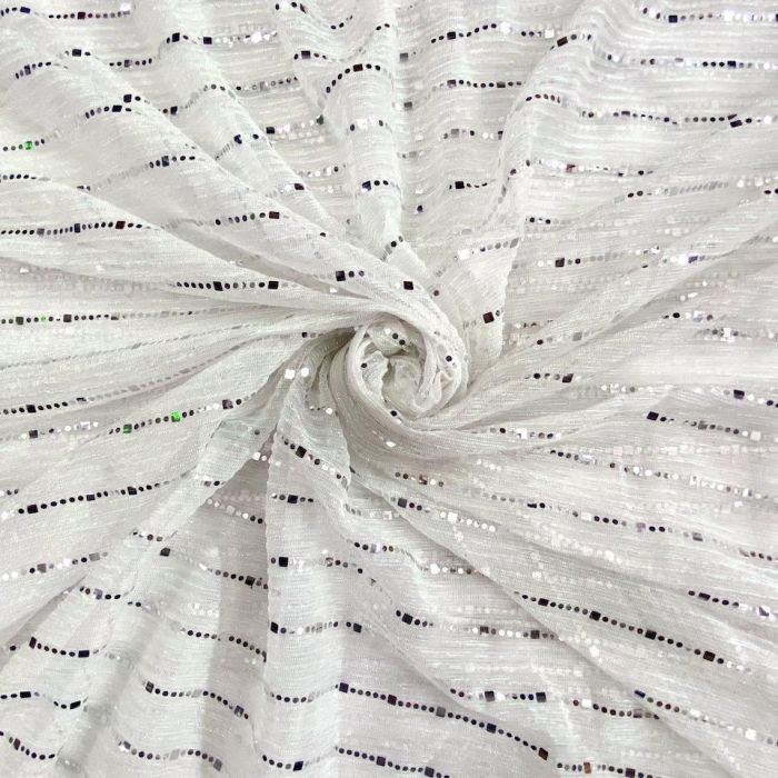 Imported Moonlight Sequence Fabric : White