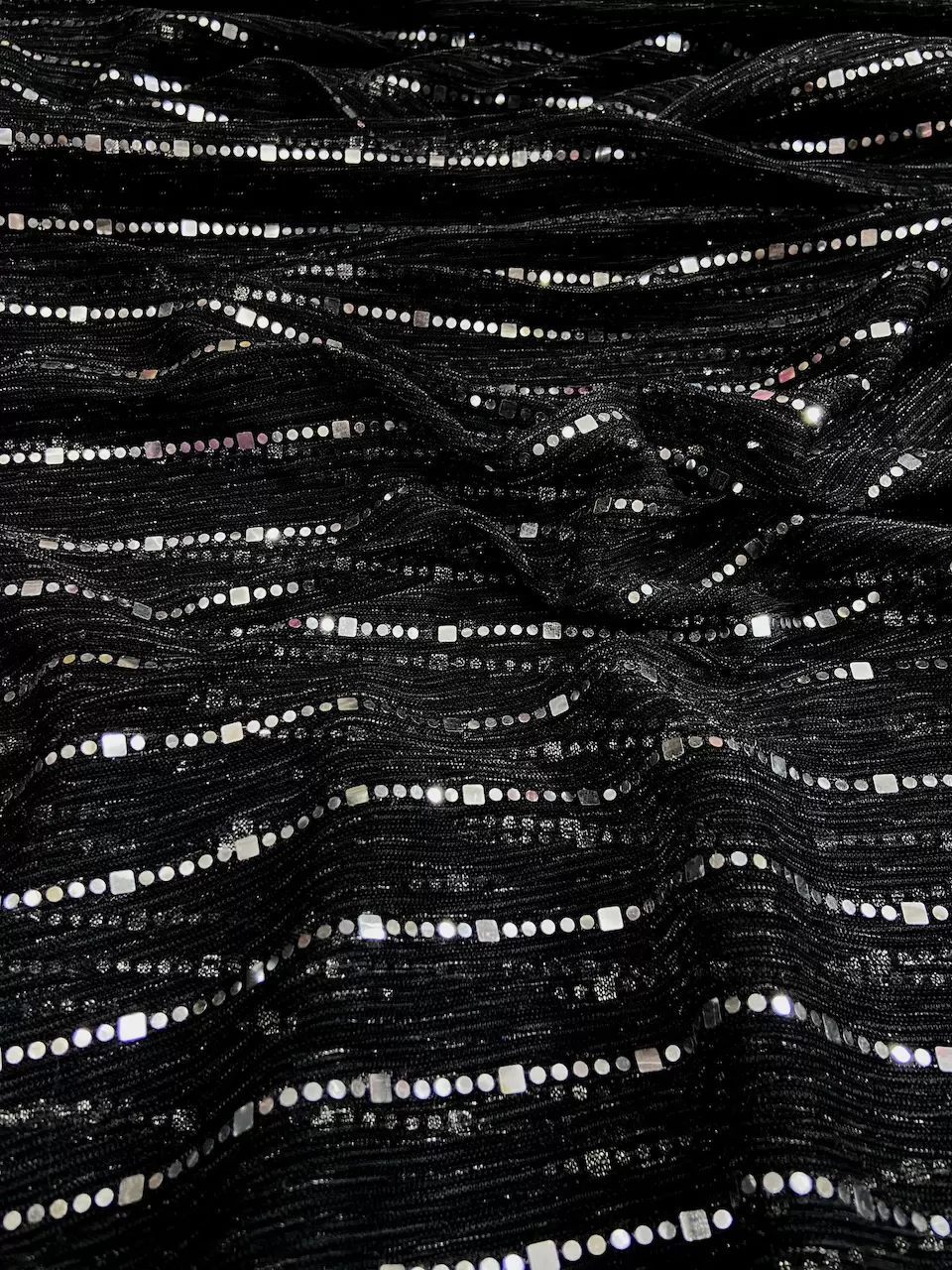 Imported Moonlight Sequence Fabric : Black