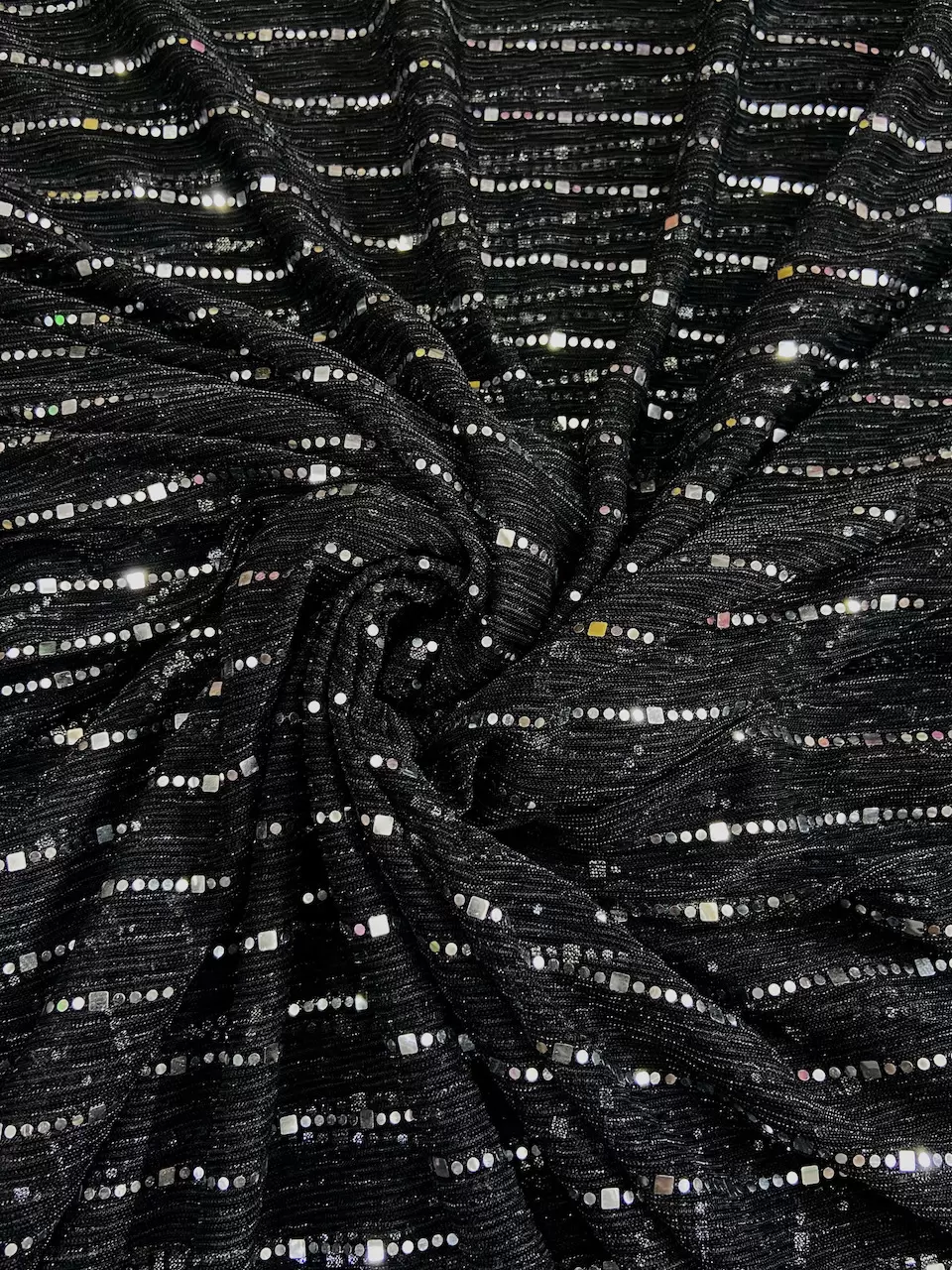 sequence fabric | embroidered net fabric | Imported Moonlight Sequence Fabric : Black