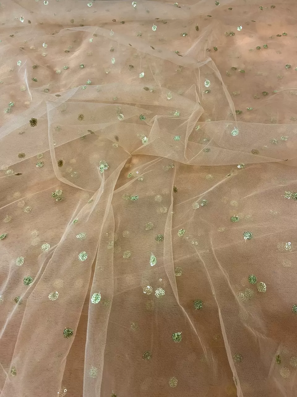 All Over Gold Sequin Buti On Peach Net