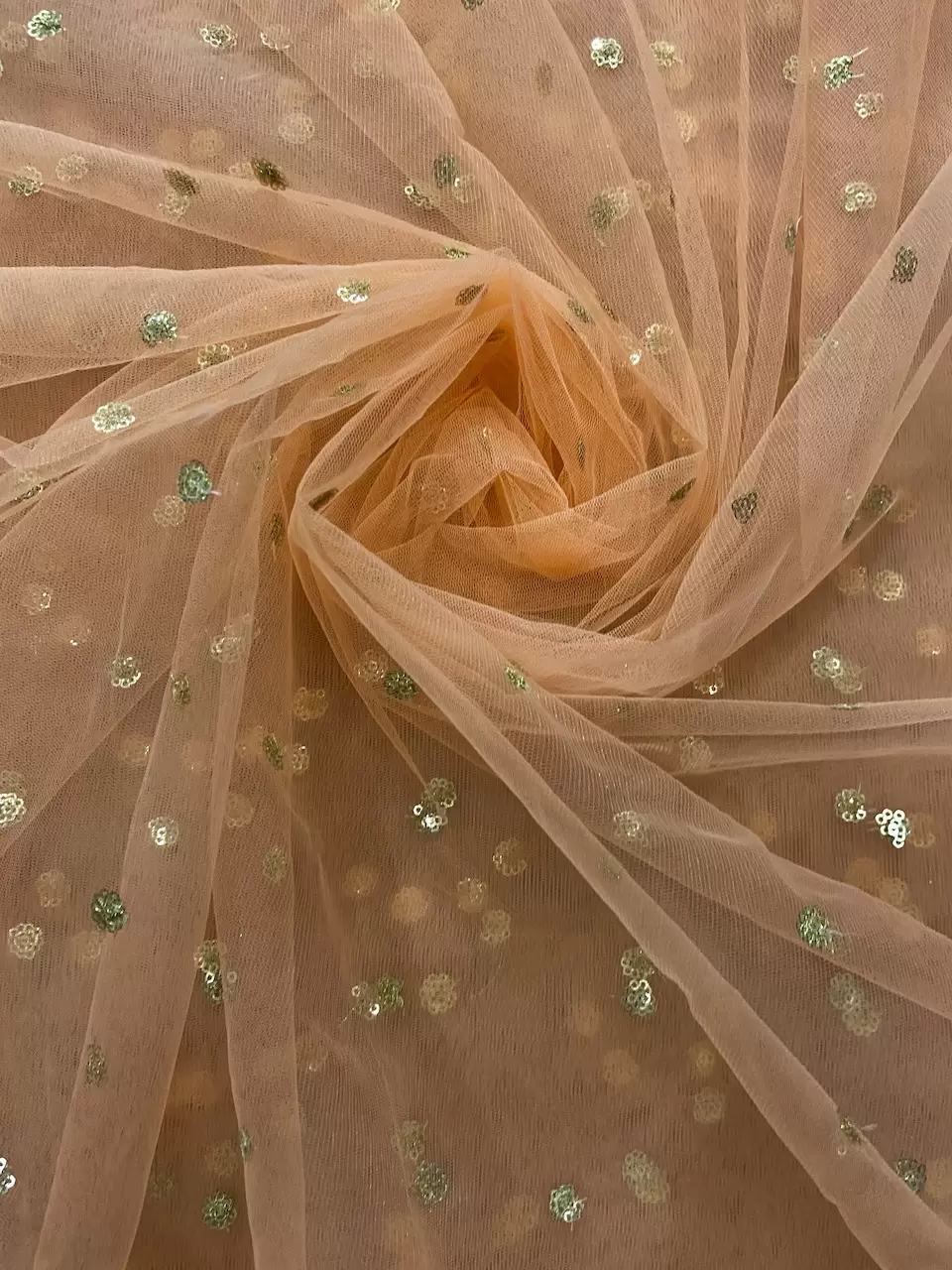 All Over Gold Sequin Buti On Peach Net