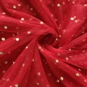 All Over Gold Sequin Buti On Red Net Fabric