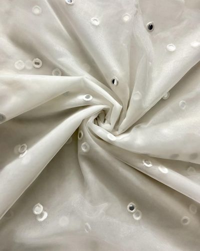 White Net Fabric With Mirror Border & Mirror Buti All Over