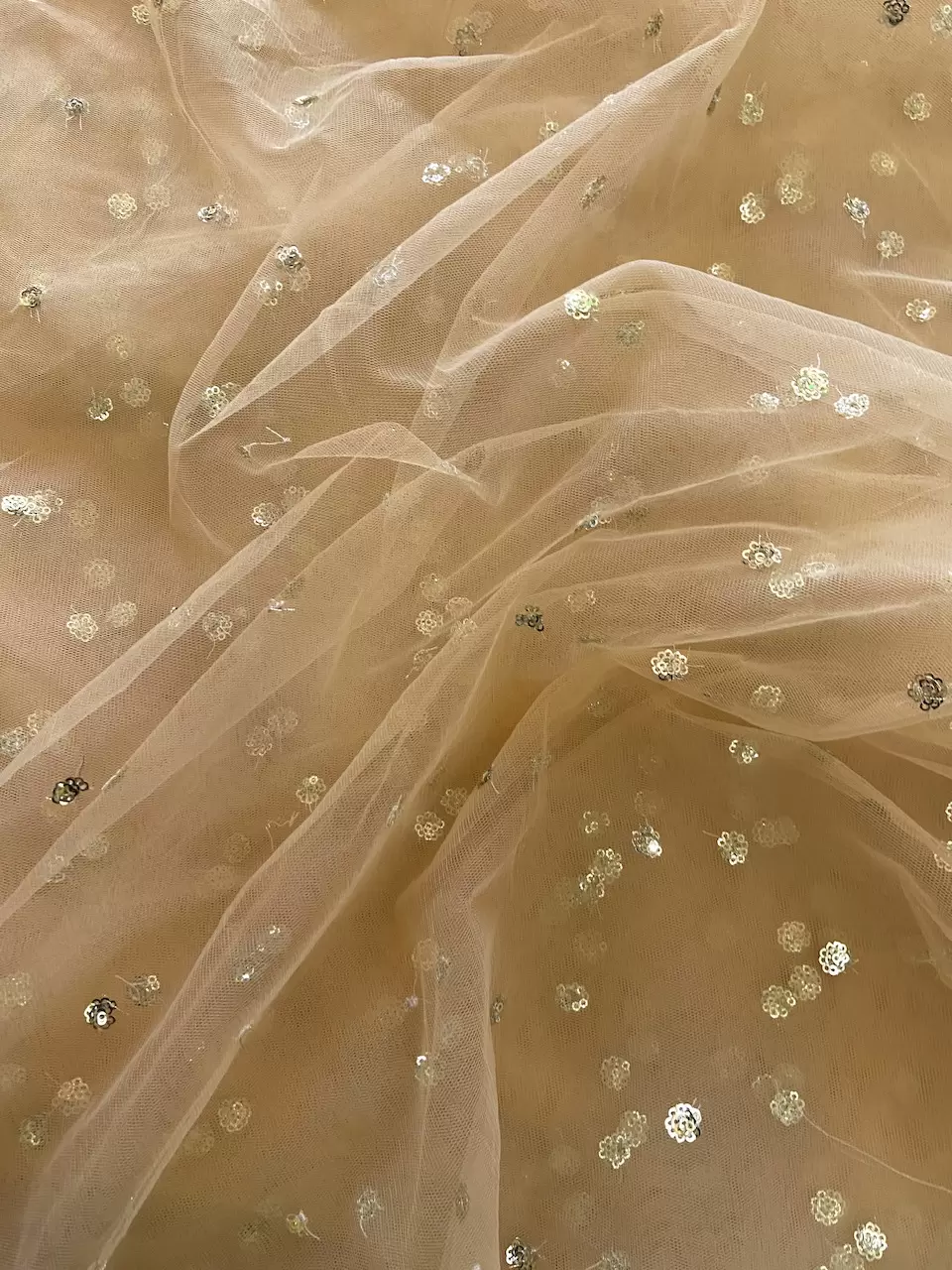 All Over Gold Sequin Buti On Light Gold Net Fabric