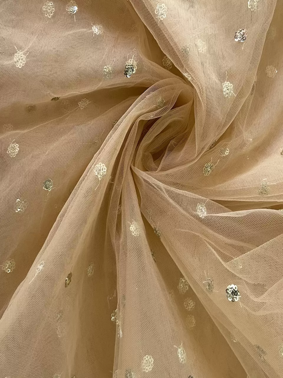 All Over Gold Sequin Buti On Light Gold Net Fabric