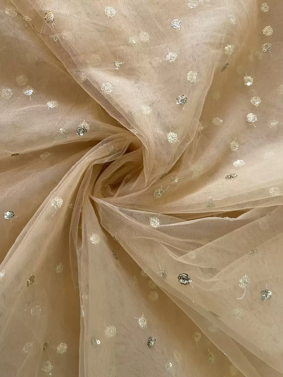 All Over Gold Sequin Buti On Light Gold Net Fabric