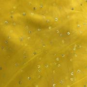 All Over Gold Sequin Buti On Lemon Yellow Net Fabric