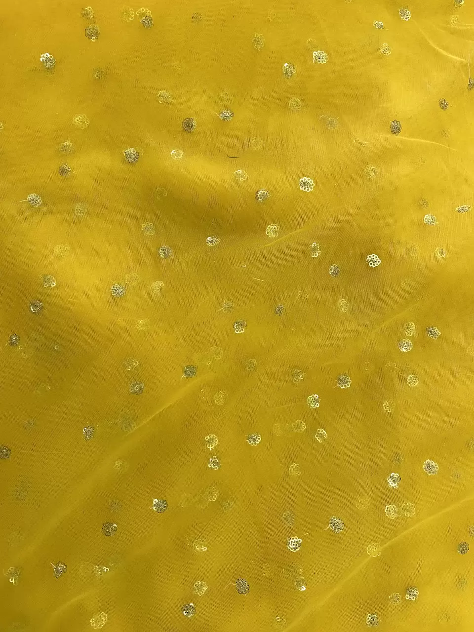 All Over Gold Sequin Buti On Lemon Yellow Net Fabric