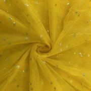 All Over Gold Sequin Buti On Lemon Yellow Net Fabric