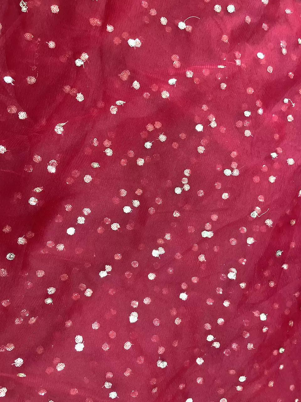 All Over Gold Sequin Buti On Maroon Net Fabric