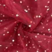 All Over Gold Sequin Buti On Maroon Net Fabric