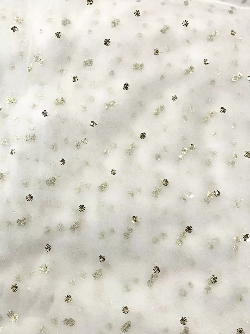 All Over Gold Sequin Buti On White Net Fabric