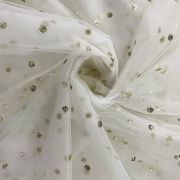 All Over Gold Sequin Buti On White Net Fabric