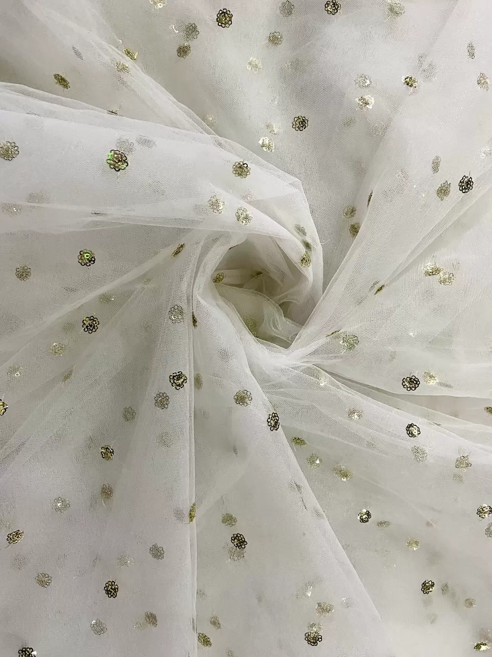 All Over Gold Sequin Buti On White Net Fabric