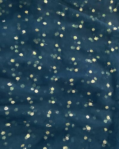 All Over Gold Sequin Buti On Peacock Blue Net Fabric