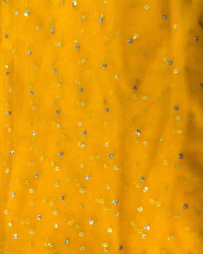 All Over Gold Sequin Buti On Orange Yellow Net Fabric