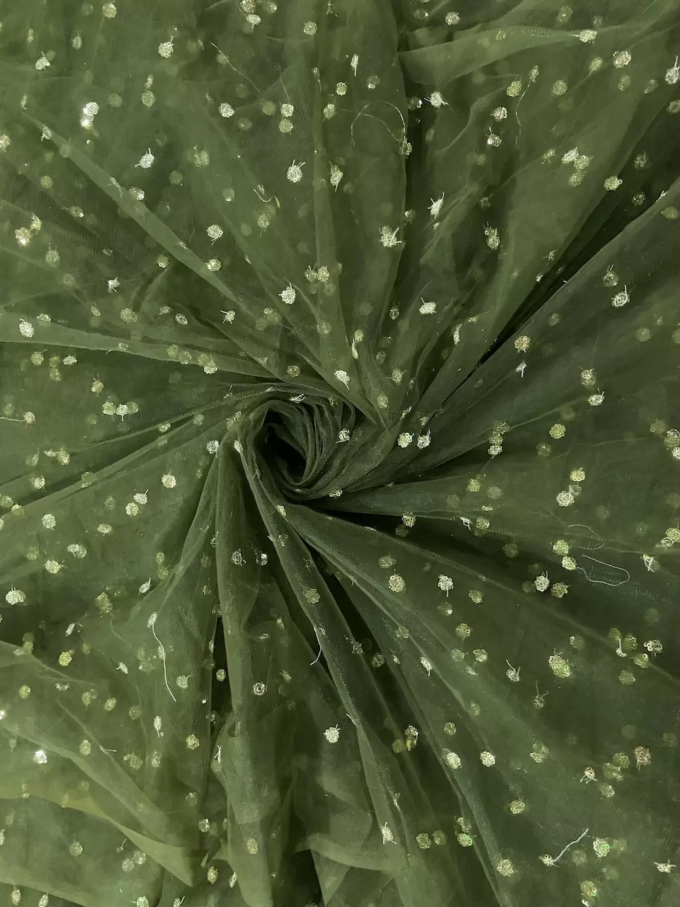 All Over Gold Sequin Buti On Mehendi Net Fabric