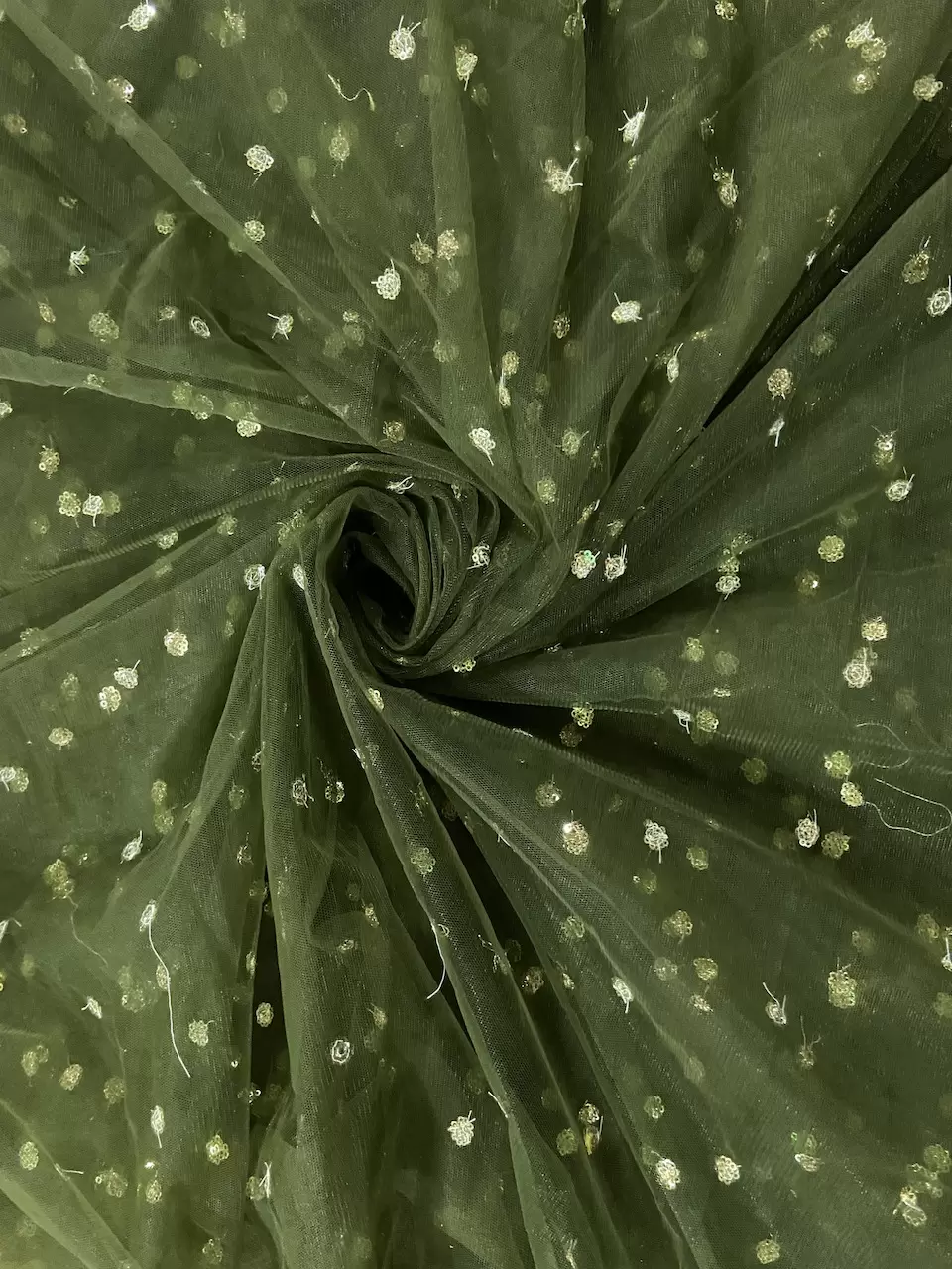 All Over Gold Sequin Buti On Mehendi Net Fabric