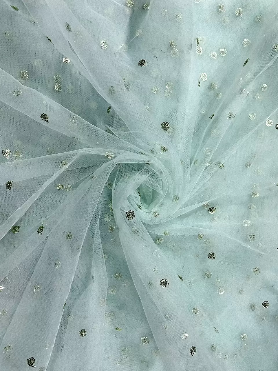 All Over Gold Sequin Buti On Sky Blue Net Fabric