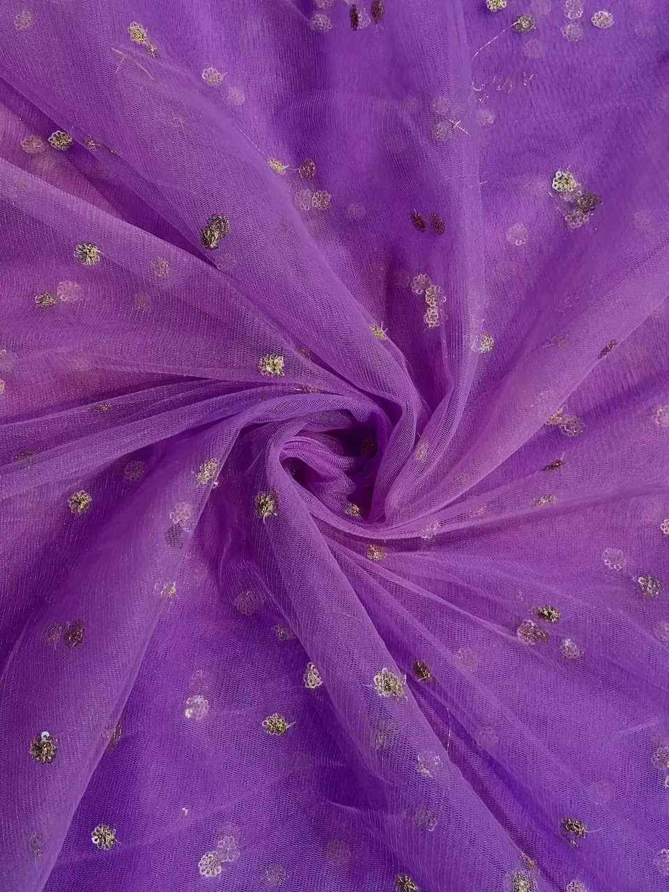 All Over Gold Sequin Buti On Lavender Fabric