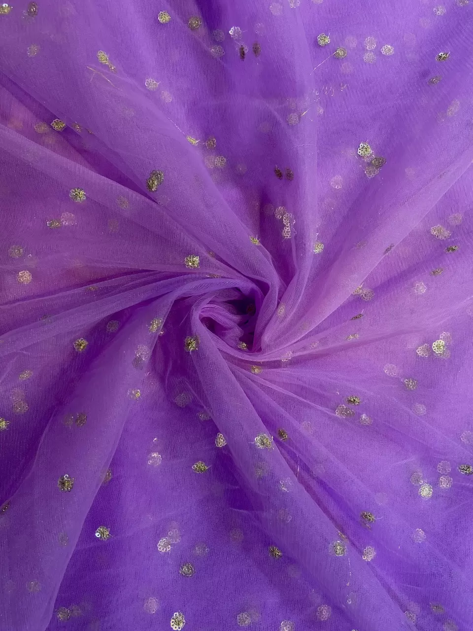 All Over Gold Sequin Buti On Lavender Fabric