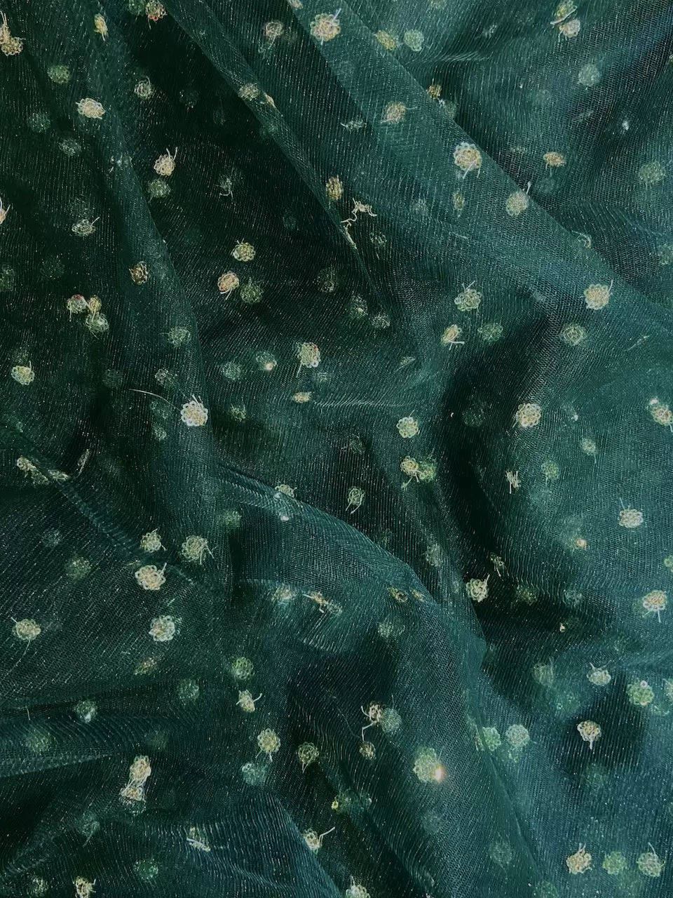 All Over Gold Sequin Buti On Bottle Green Net Fabric
