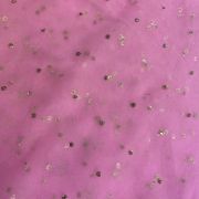 All Over Gold Sequin Buti On Baby Pink Net Fabric