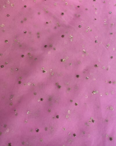 All Over Gold Sequin Buti On Baby Pink Net Fabric