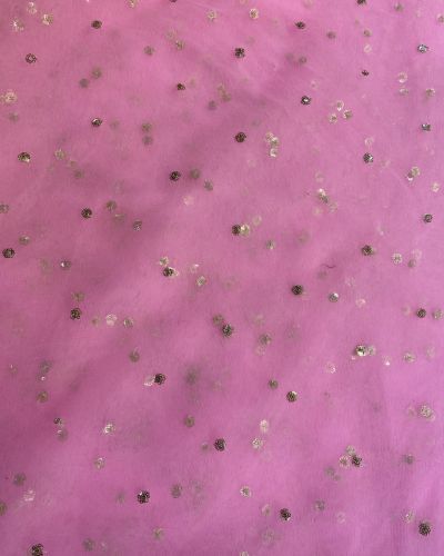 All Over Gold Sequin Buti On Baby Pink Net Fabric