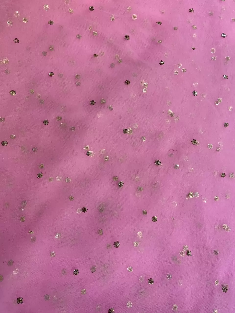 All Over Gold Sequin Buti On Baby Pink Net Fabric