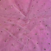 All Over Gold Sequin Buti On Baby Pink Net Fabric