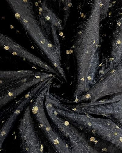 All Over Gold Sequin Buti On Black Net Fabric