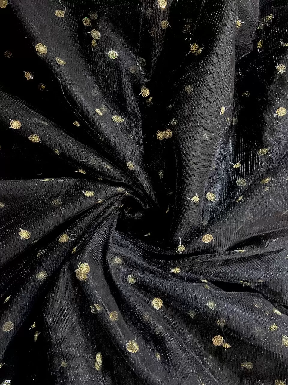 All Over Gold Sequin Buti On Black Net Fabric