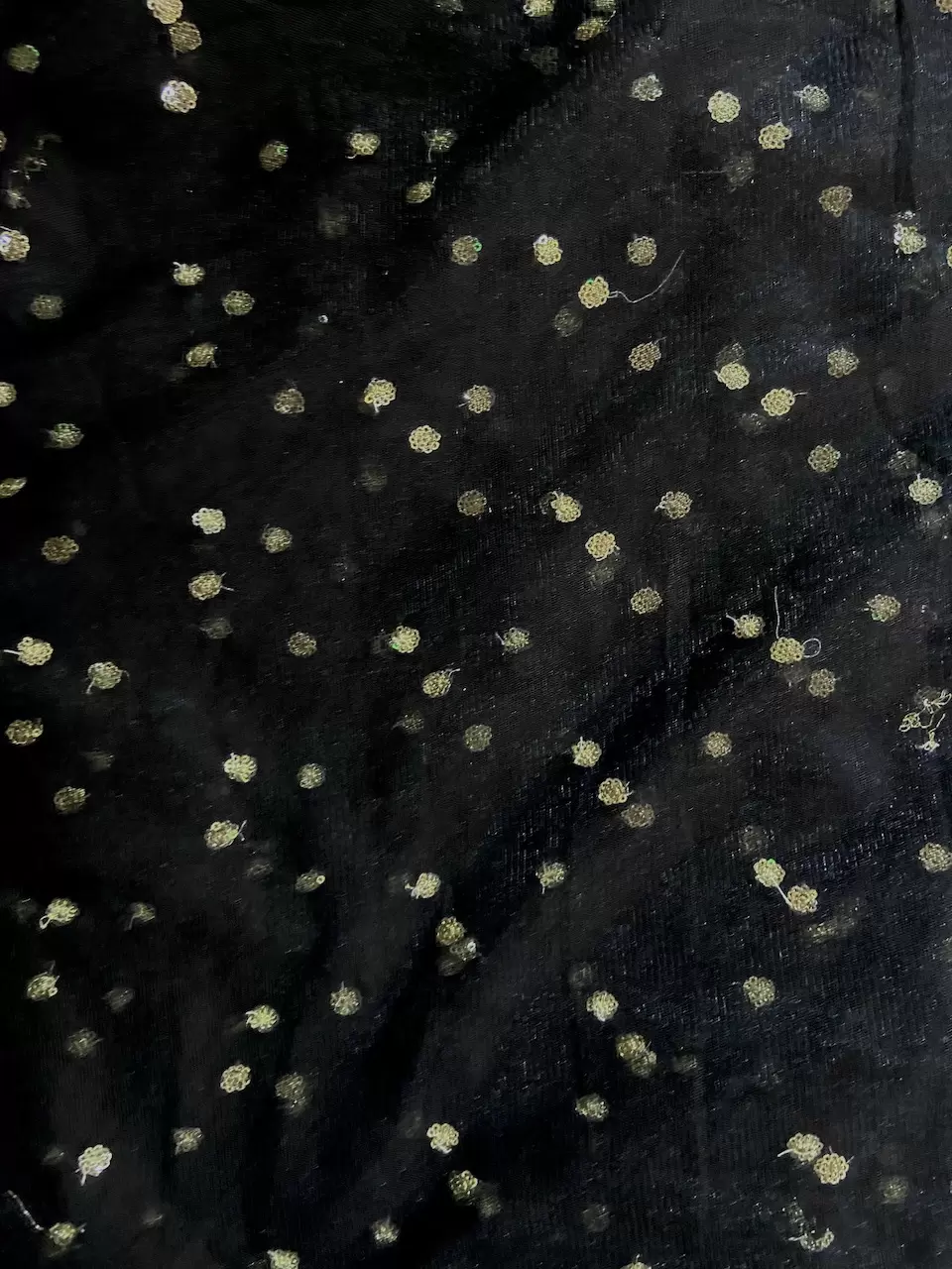 All Over Gold Sequin Buti On Black Net Fabric
