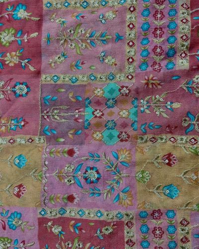 Multicolour Abstract Print Chinon Fabric With Zari Embroidery