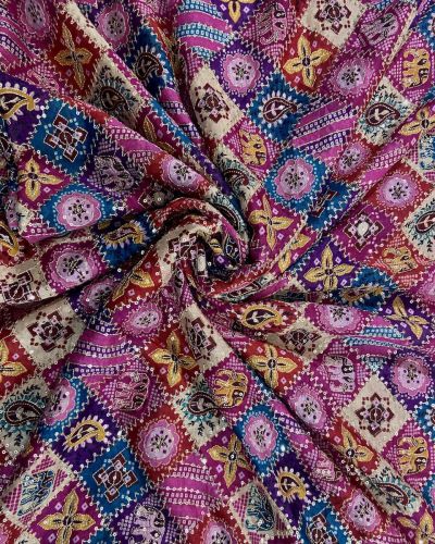 Multicolour Patola Print Chinon Fabric with sequin embroidery in check pattern