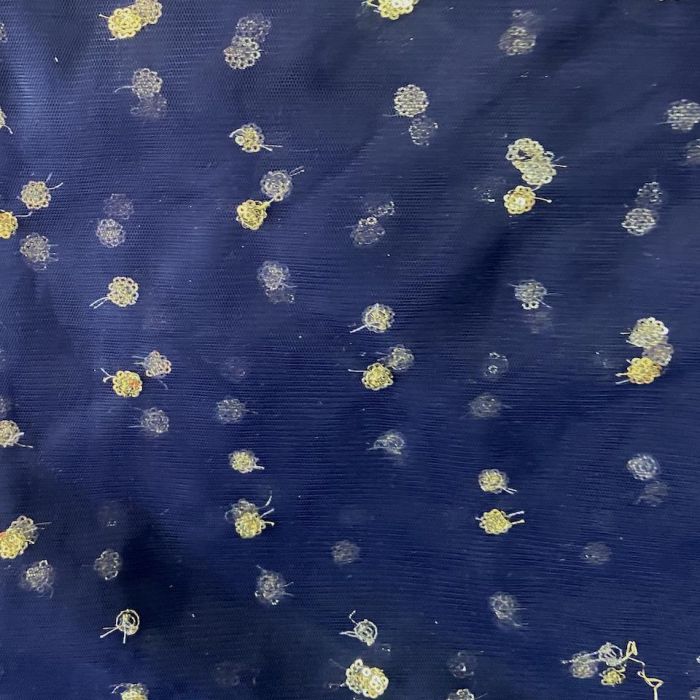 All Over Gold Sequin Buti On Navy Blue Net Fabric