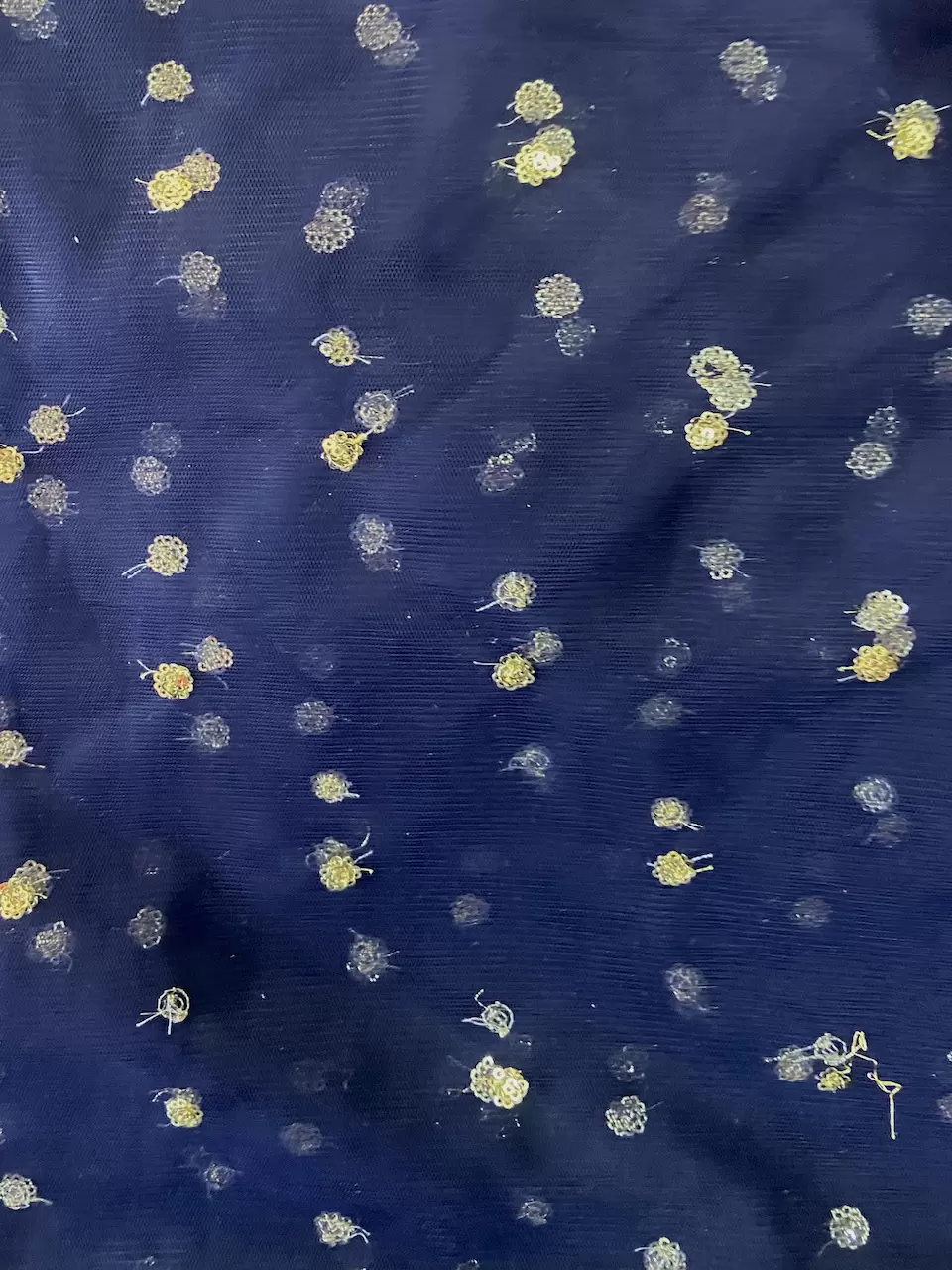 All Over Gold Sequin Buti On Navy Blue Net Fabric