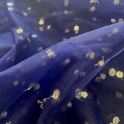 All Over Gold Sequin Buti On Navy Blue Net Fabric