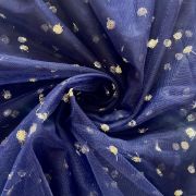 All Over Gold Sequin Buti On Navy Blue Net Fabric