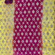 Heavy Gota & Jari Embroidery on Yellow, Pink & Orange Shaded Georgette