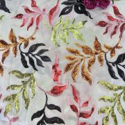 viscose georgette fabric | Heavy Floral Multi Colour Sequin Embroidery on White Dyeable Viscose Georgette