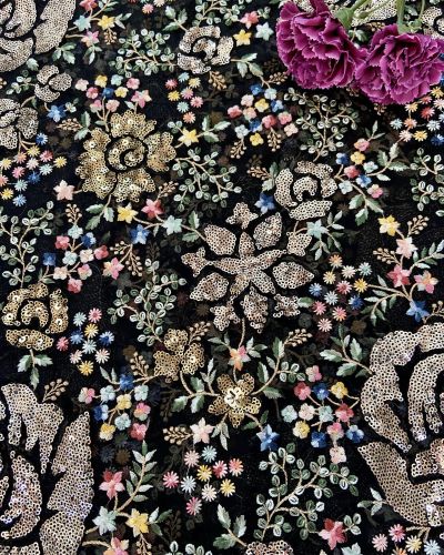 Heavy Floral Multi Colour Thread & Sequin Embroidery on Black Georgette