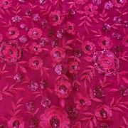 Heavy Floral Thread & Sequin Embroidery on Hot Pink Viscose Georgette