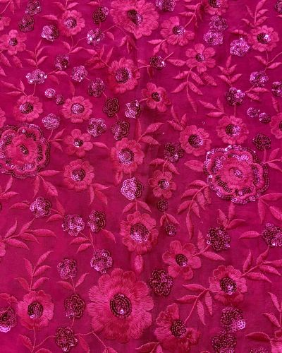 Heavy Floral Thread & Sequin Embroidery on Hot Pink Viscose Georgette