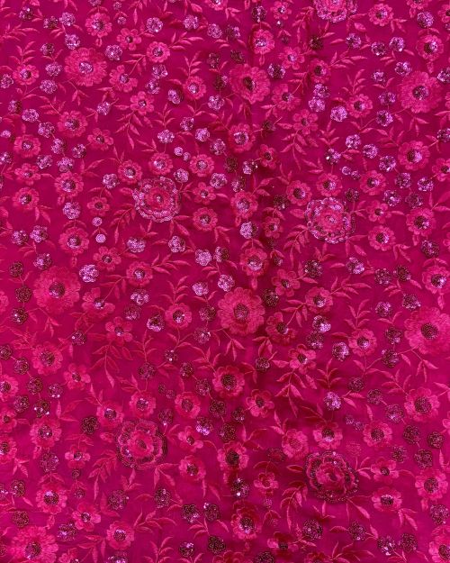 Heavy Floral Thread & Sequin Embroidery on Hot Pink Viscose Georgette