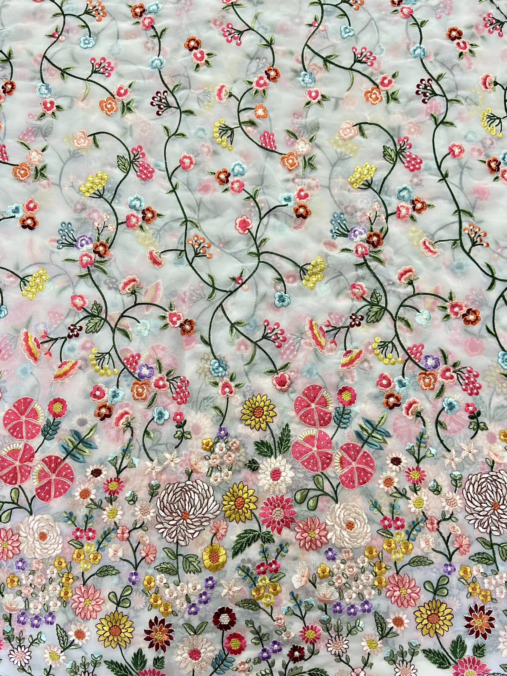 Heavy Floral Multi Colour Thread Embroidery on Dyeable White Georgette